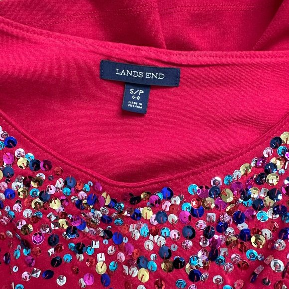 Land’s End Fit & Flare Dress Size S P 6-8 Red Sequin Neck Stretch Knee Length - Picture 11 of 12